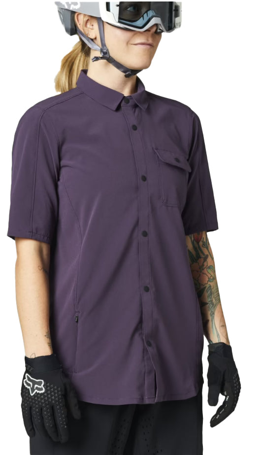 Women Flexair Woven - Gewobenes Damen Kurzarm Hemd - Dark Purple - Lila