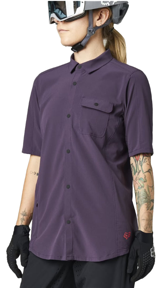 Women Flexair Woven - Gewobenes Damen Kurzarm Hemd - Dark Purple - Lila