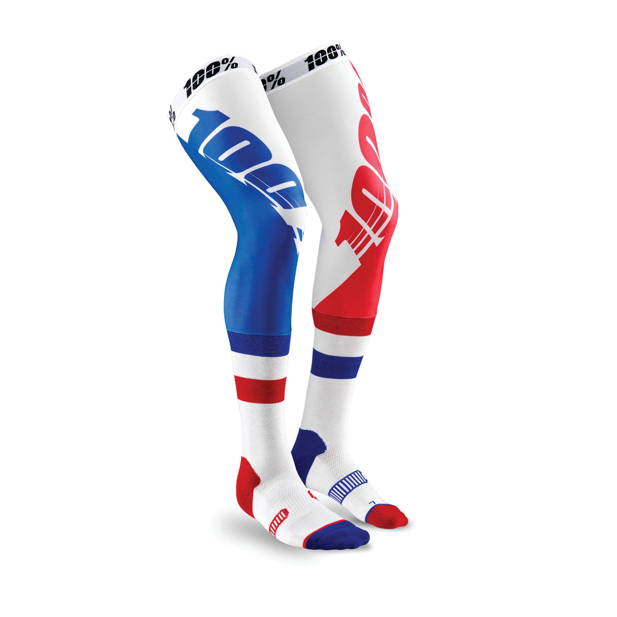 100% REV MX Knee Brace Sock Corpo weiss-rot-blau