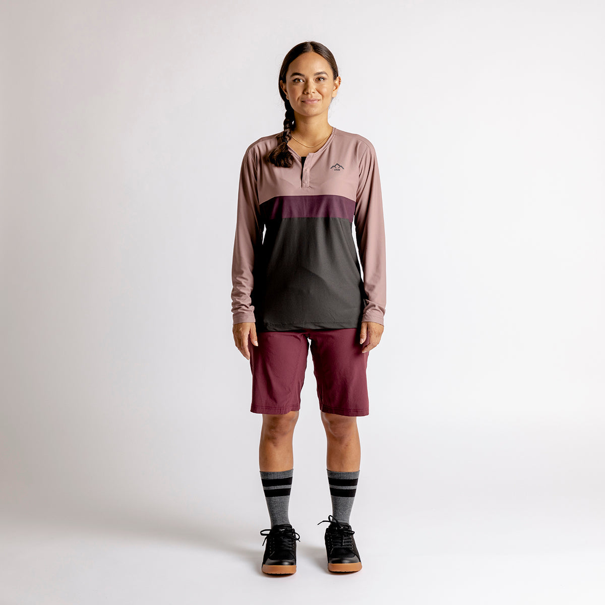 Flow XTG Women's Long Sleeve Henley - Anthracite / Raisin iXS