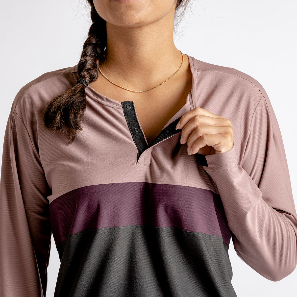 Flow XTG Women's Long Sleeve Henley - Anthracite / Raisin iXS