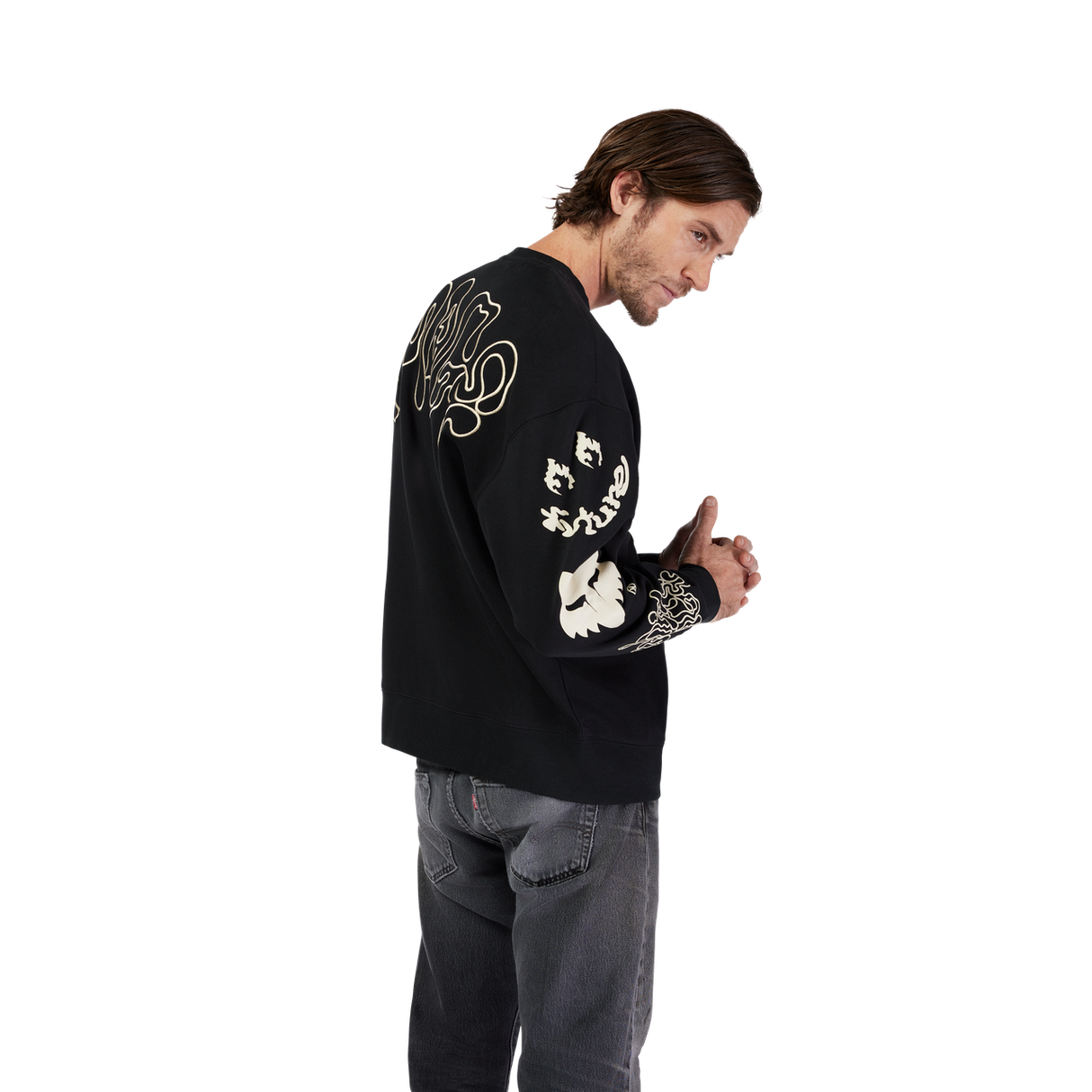 Hello Future Oversized Fleece Crew - Black