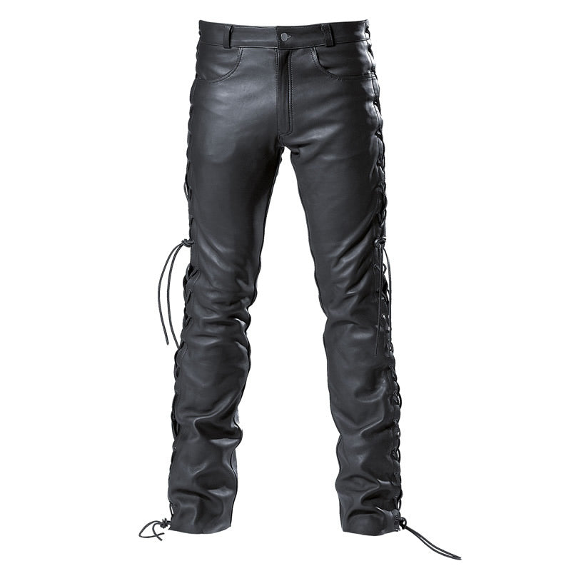 Lederschnürjeans - schwarz