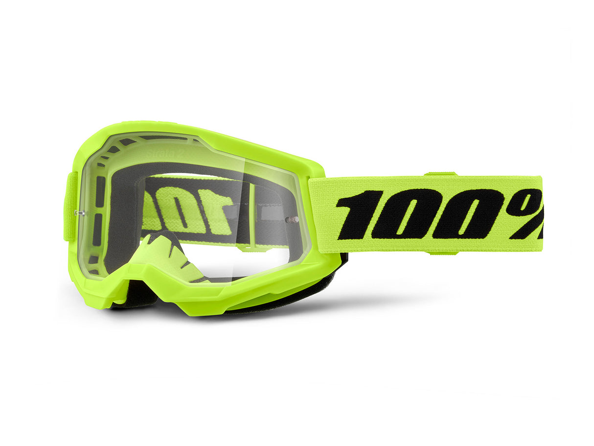 100% Strata 2 Junior Goggle - Clear Lens FA23 - neon yellow
