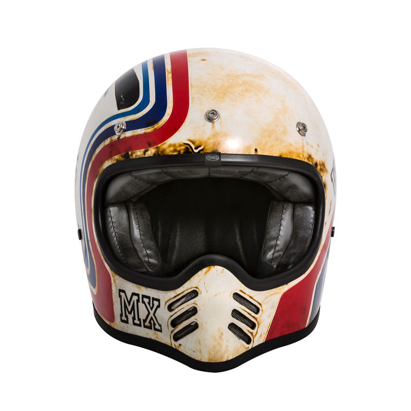 Motocrosshelm Vintage MX BTR 8BM - matt weiss-blau-rot