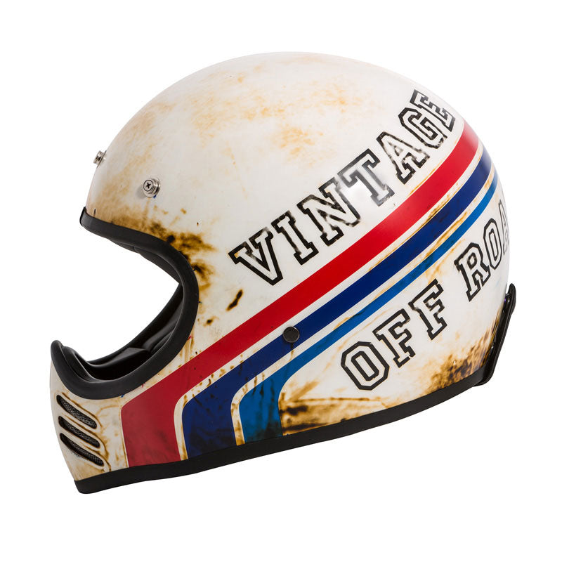 Motocrosshelm Vintage MX BTR 8BM - matt weiss-blau-rot