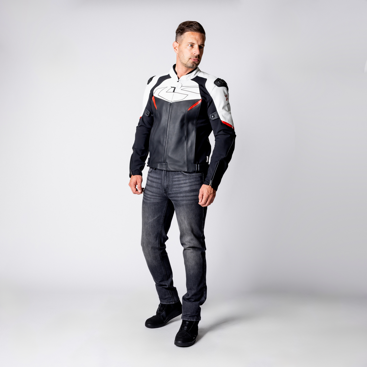 Ace 1.0 Lederjacke - schwarz-weiss-rot