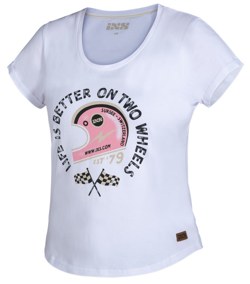 Damen T-Shirt On Two Wheels - weiss-pink iXS
