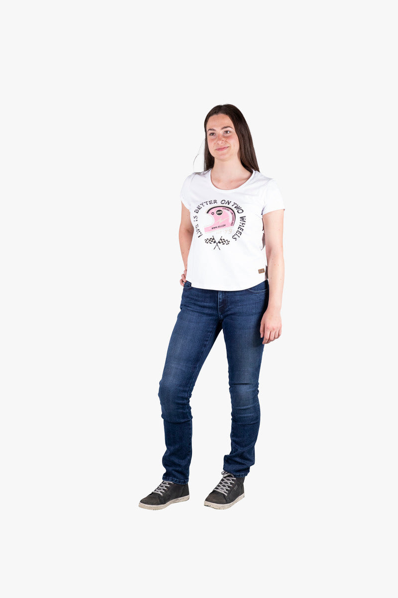 Damen T-Shirt On Two Wheels - weiss-pink iXS