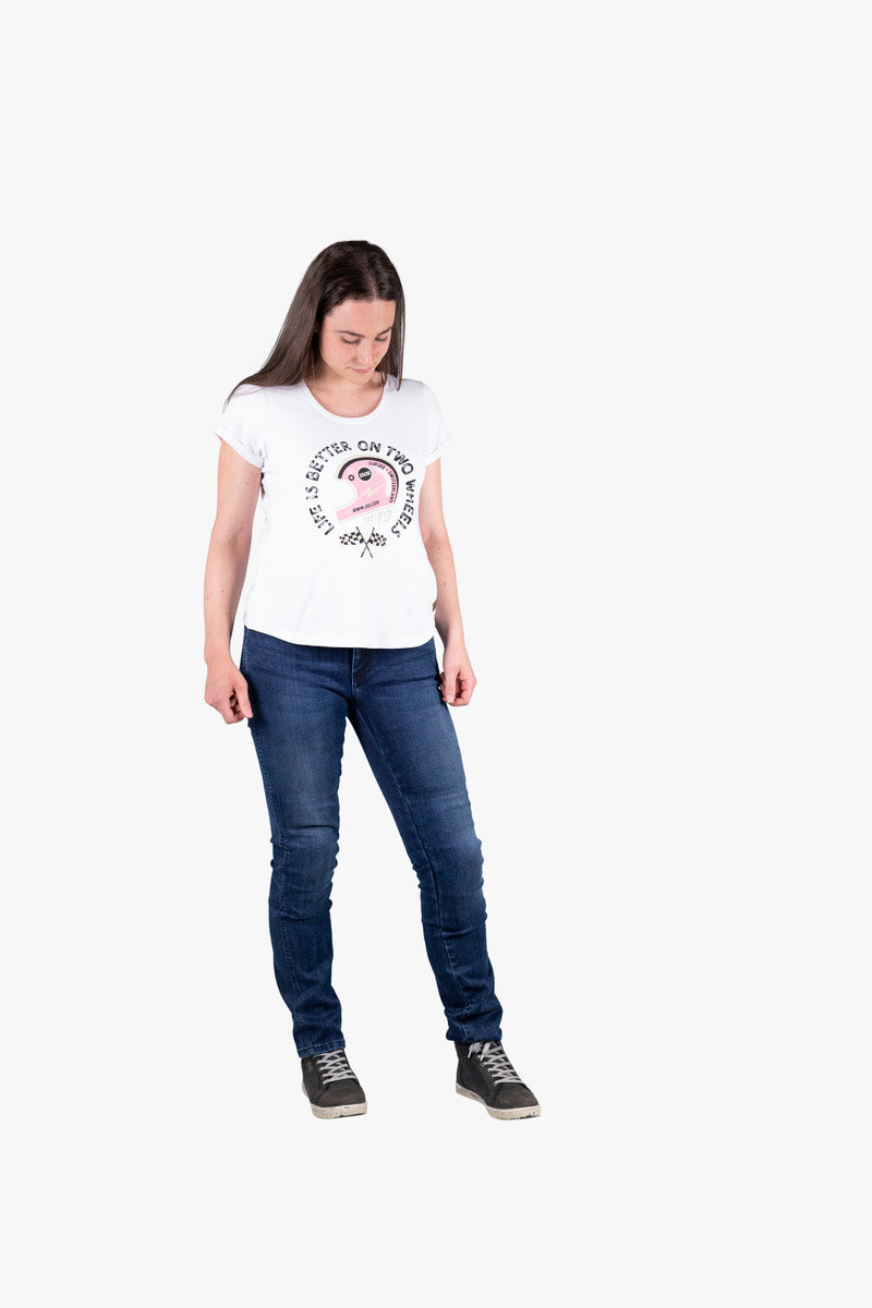 Damen T-Shirt On Two Wheels - weiss-pink iXS
