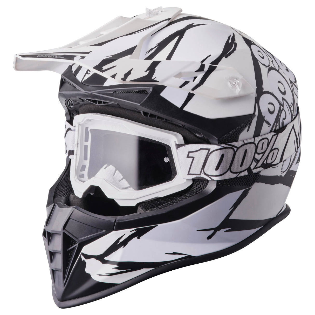 Motocrosshelm Fortis Graffi matt schwarz-weiss