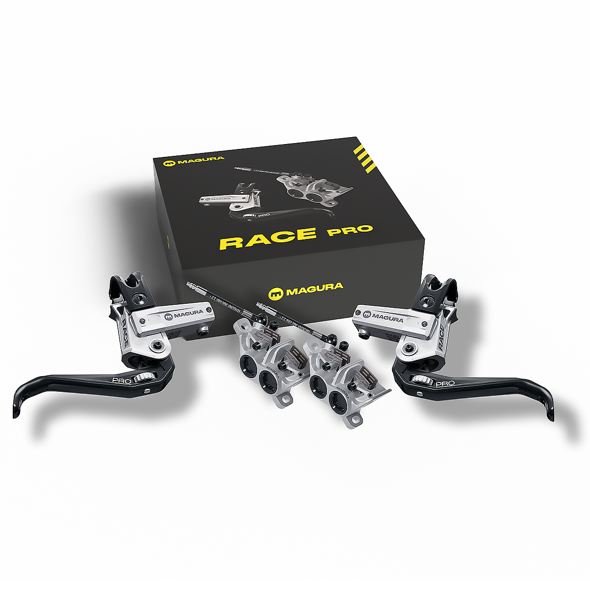 Race Pro disc brake set, 4-piston - silver/black