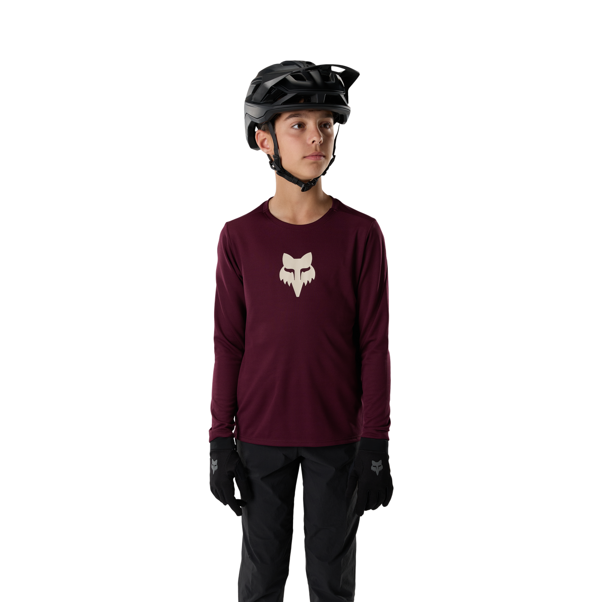 Youth Ranger Long Sleeve Jersey Fox Head - Dark Maroon