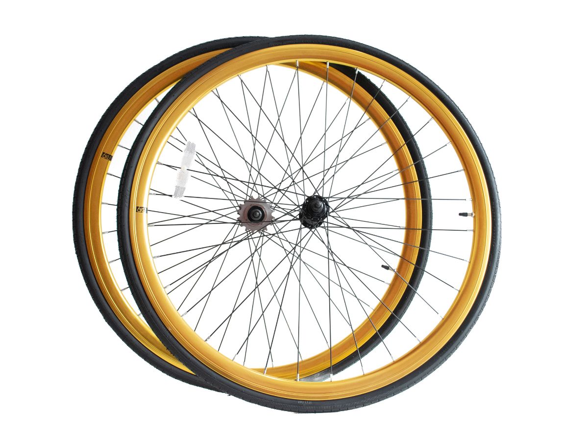 Deep Section Singlespeed Fixed Gear Laufradsatz - 30 mm Felgen - gold