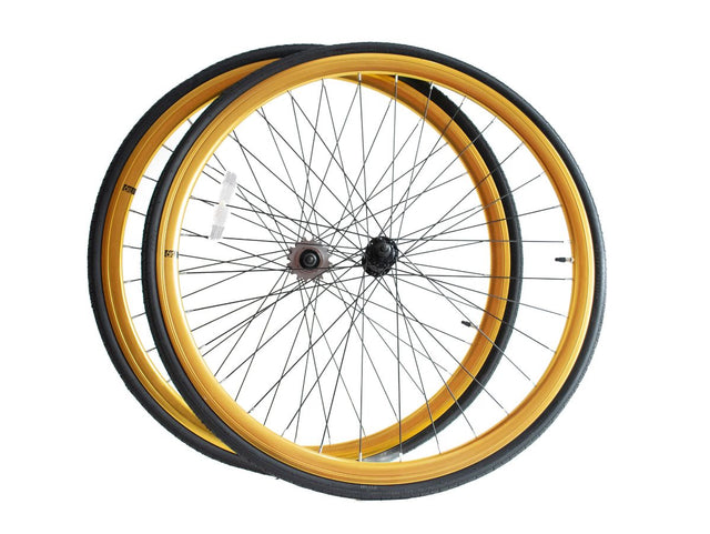 Deep Section Singlespeed Fixed Gear Laufradsatz - 30 mm Felgen - gold