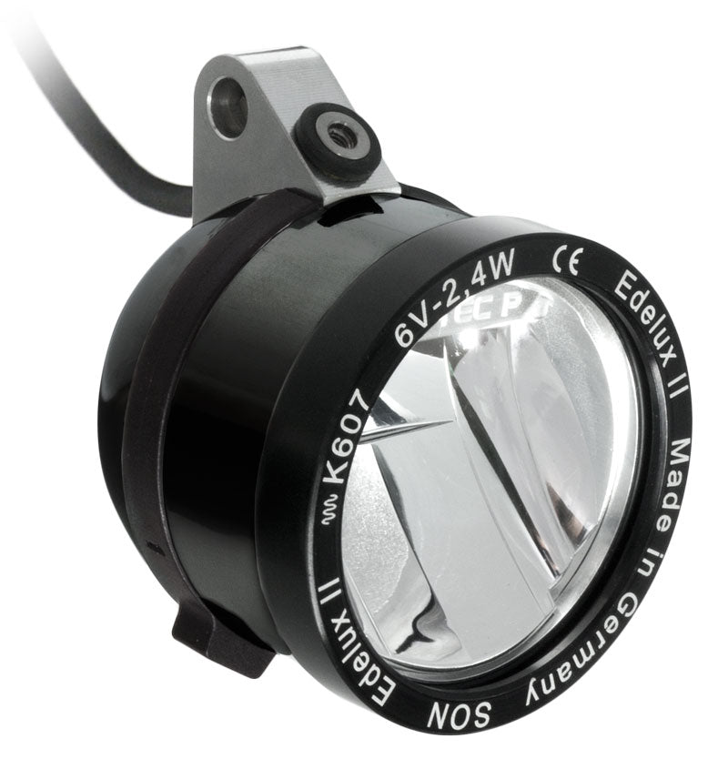 Edelux II hanging LED headlight for hub dynamos black anodized