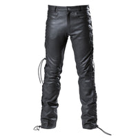 Leren jeans met vetersluiting - zwart