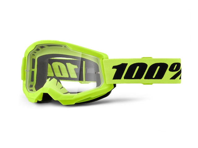 100% Strata 2 Junior Goggle - Clear Lens FA23 - neon yellow