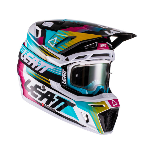 Helm inkl. Brille 8.5 V22 Aqua/Royal türkis-weiss-gelb