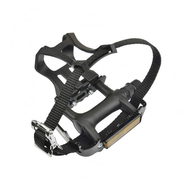 M085 Kinderpedal mit Zehenclip und Gurt - Schwarz