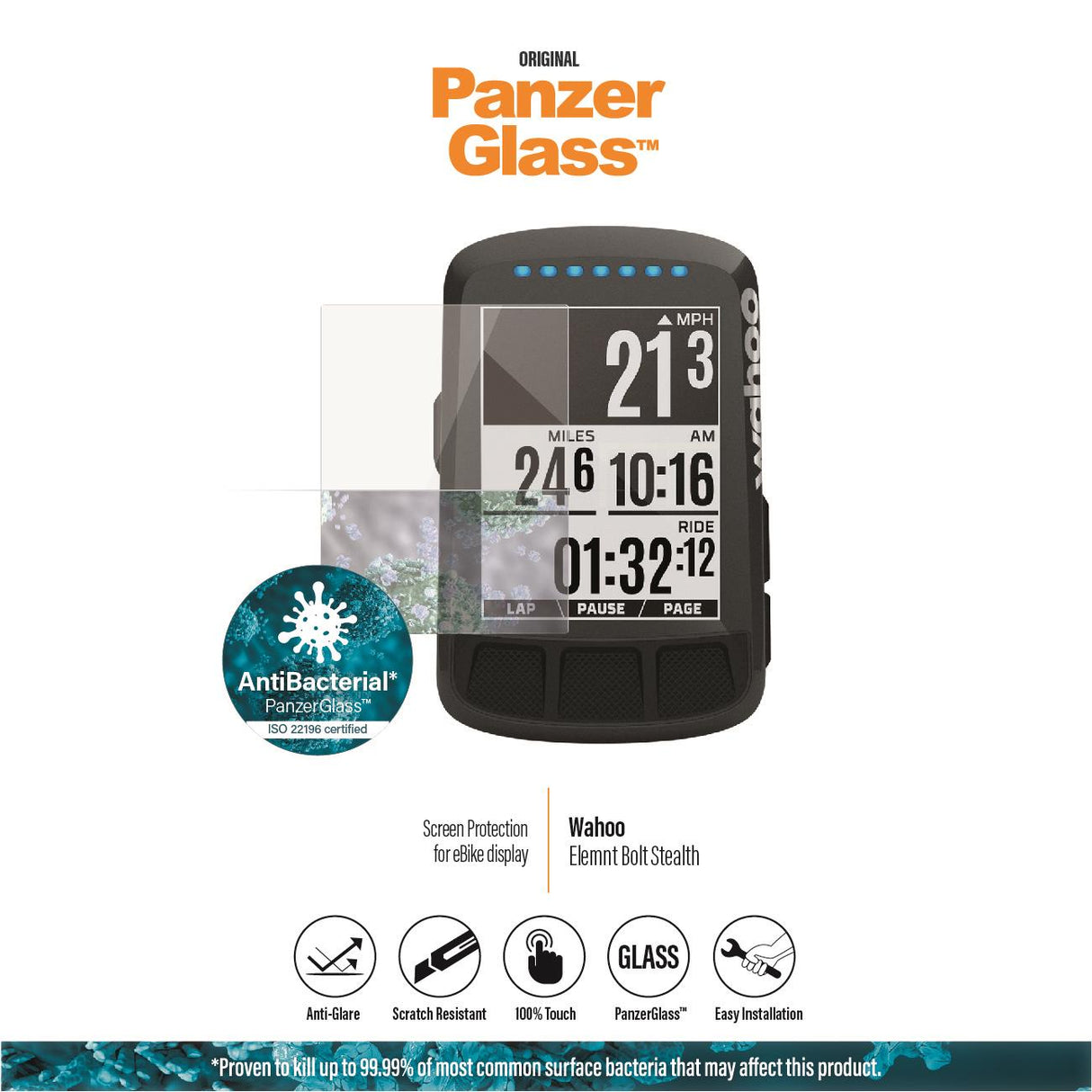 Wahoo Elemnt Bolt Stealth AntiGlare antibakteriell