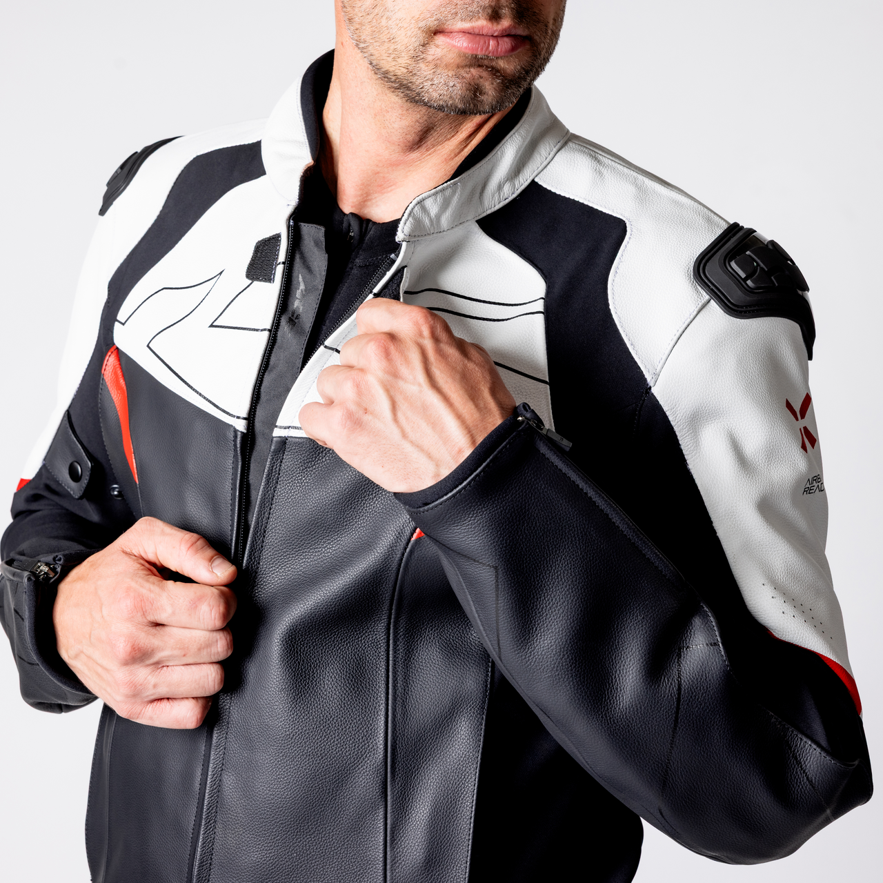 Ace 1.0 Lederjacke - schwarz-weiss-rot