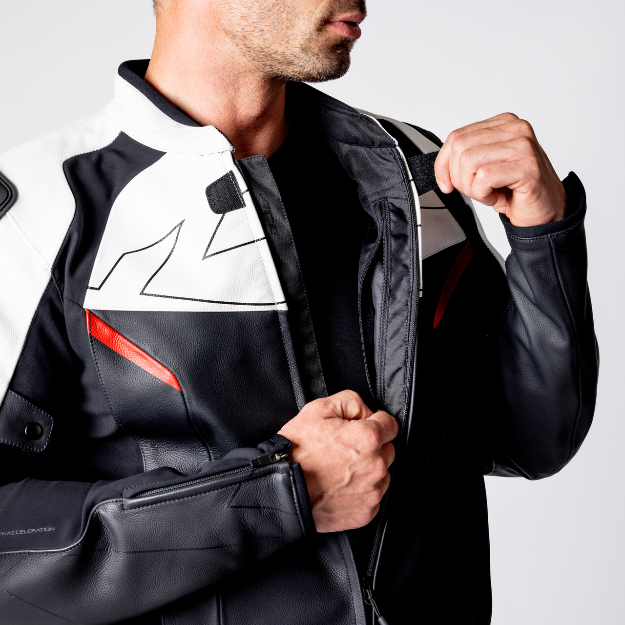 Ace 1.0 Lederjacke - schwarz-weiss-rot