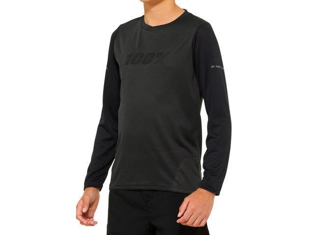 100% Ridecamp Youth Long Sleeve Jersey - Black/Charcoal